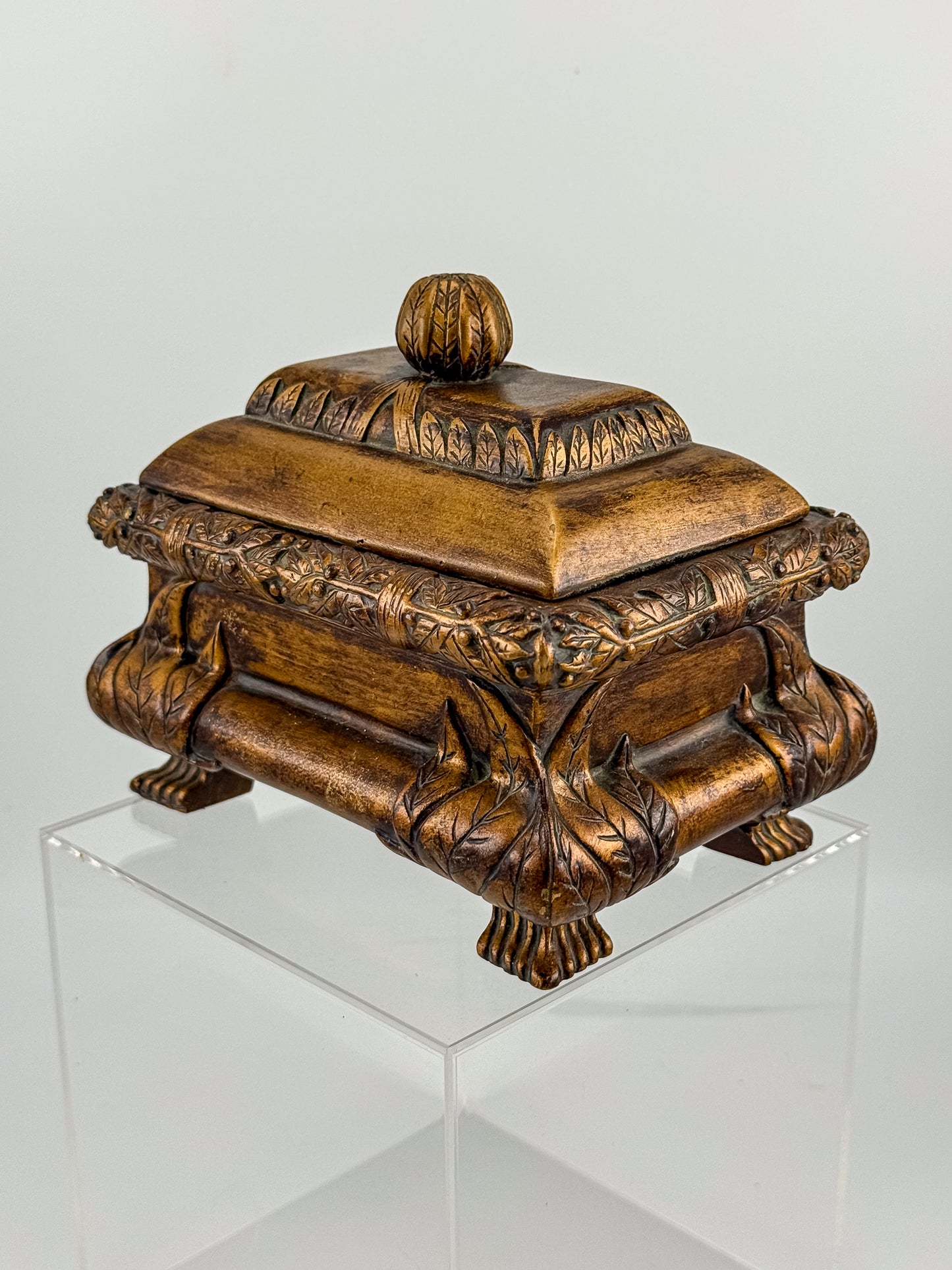 French Baroque Style Gilded Trinket or Jewelry Box with Feet and Velvet Interior