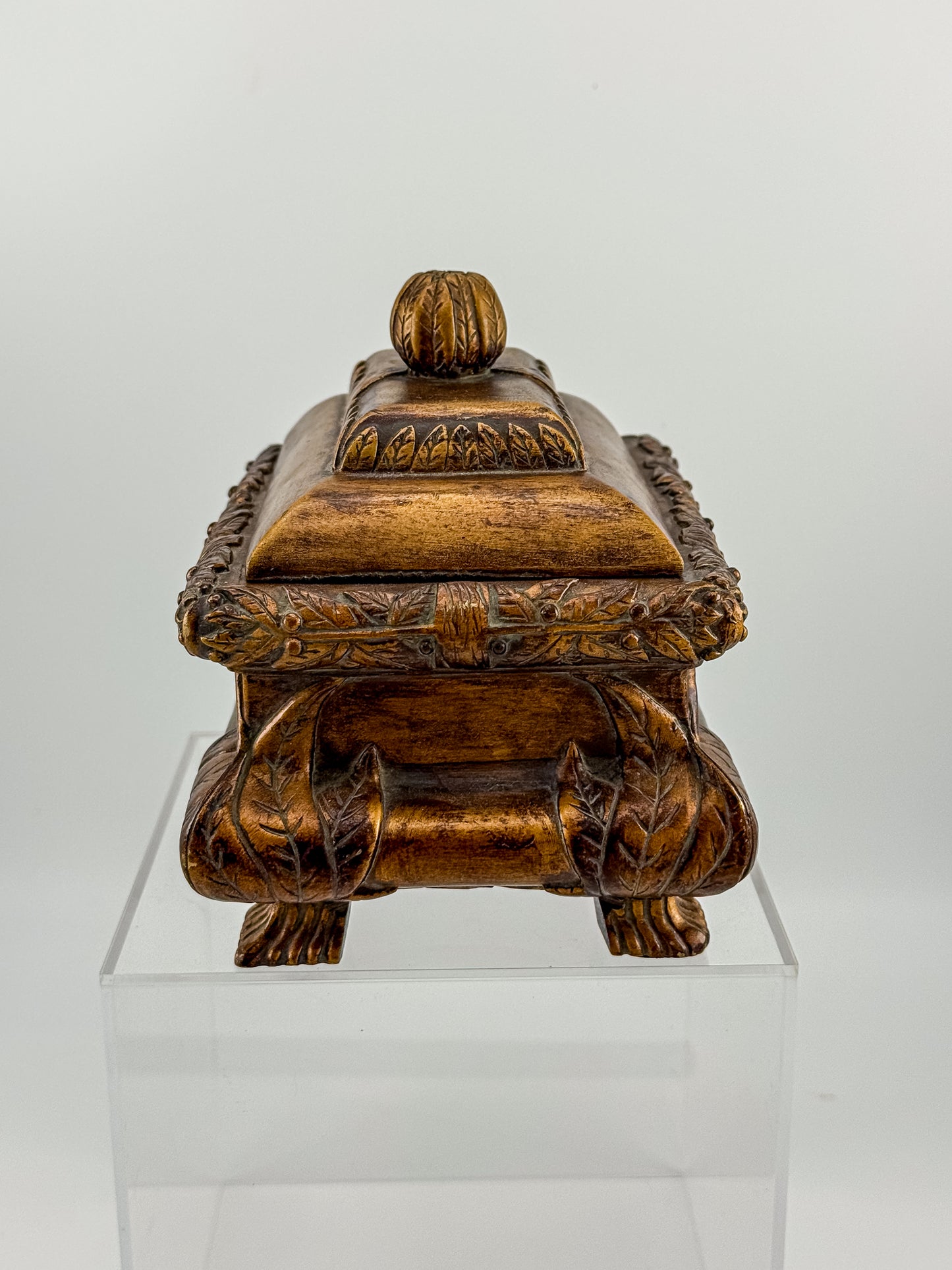 French Baroque Style Gilded Trinket or Jewelry Box with Feet and Velvet Interior