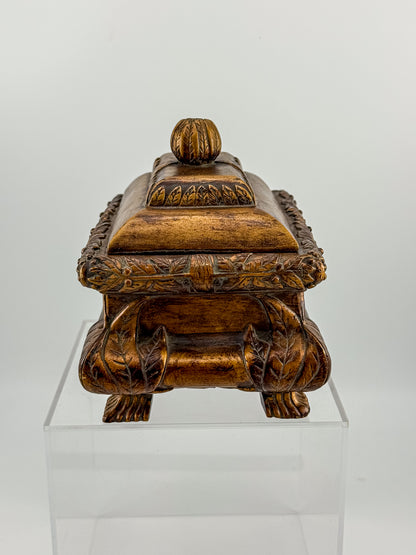 French Baroque Style Gilded Trinket or Jewelry Box with Feet and Velvet Interior