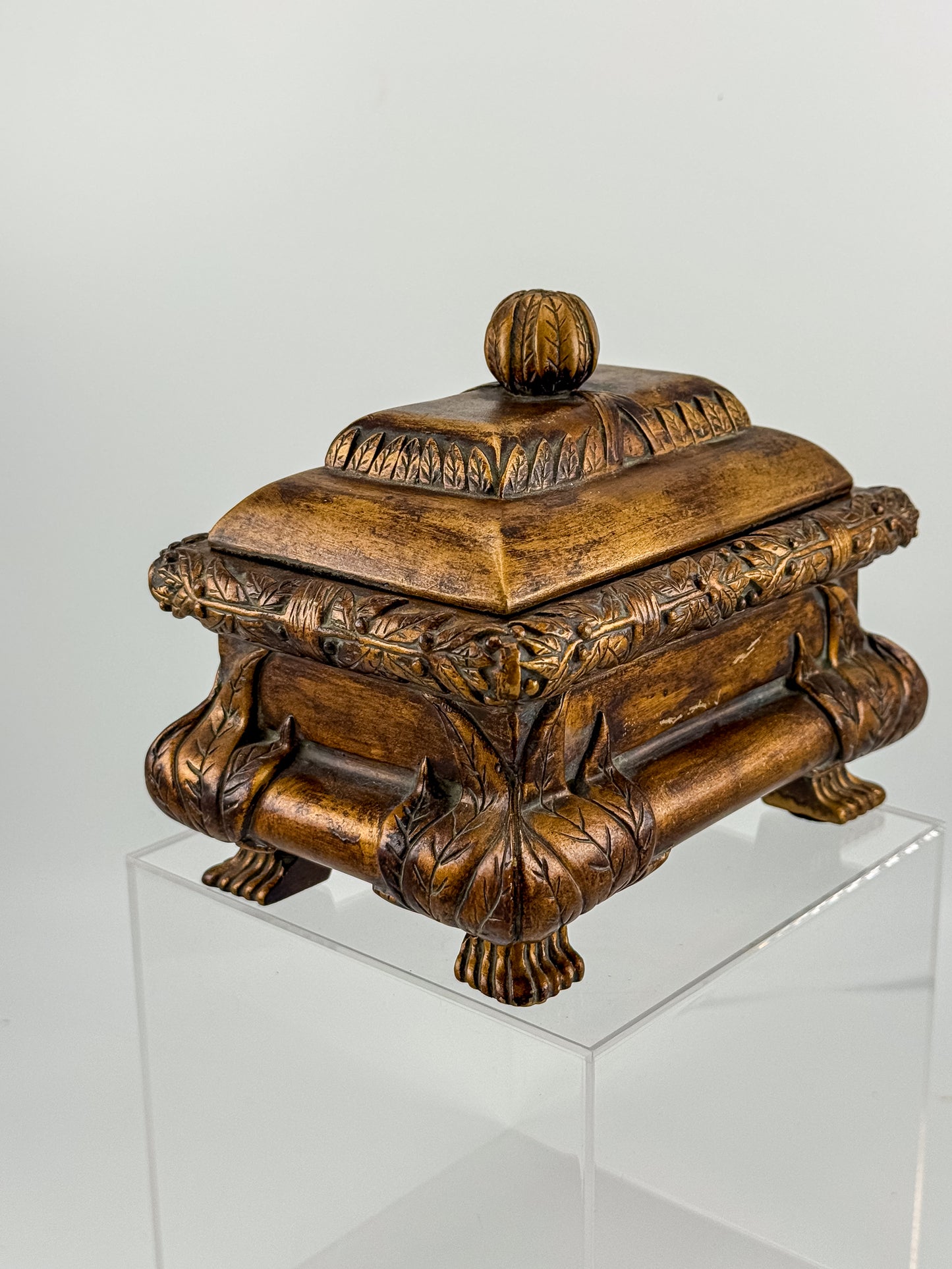 French Baroque Style Gilded Trinket or Jewelry Box with Feet and Velvet Interior