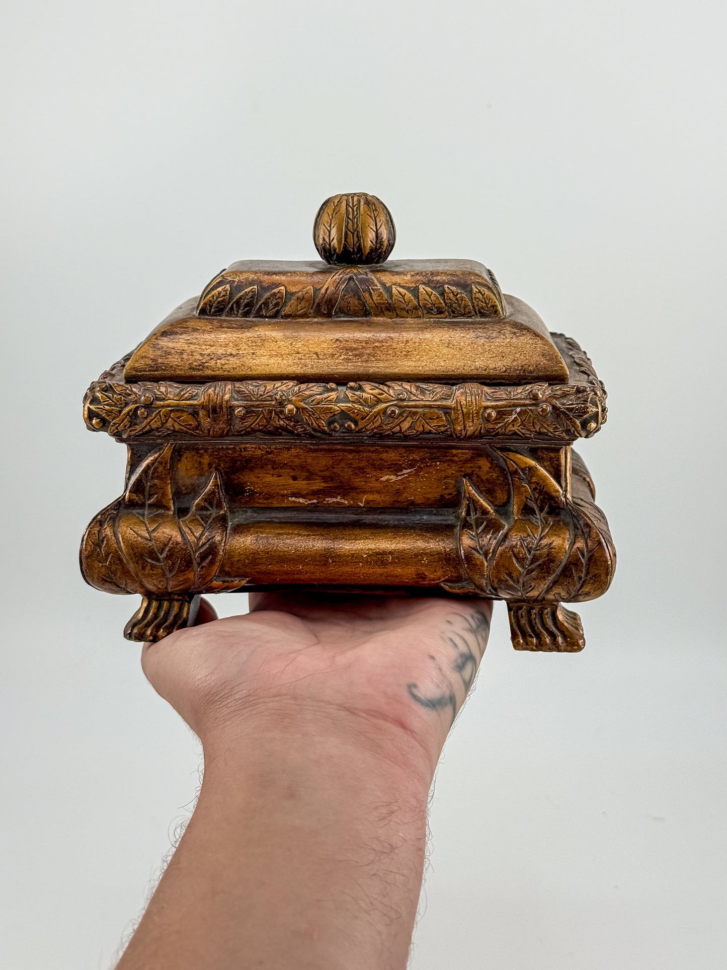 French Baroque Style Gilded Trinket or Jewelry Box with Feet and Velvet Interior