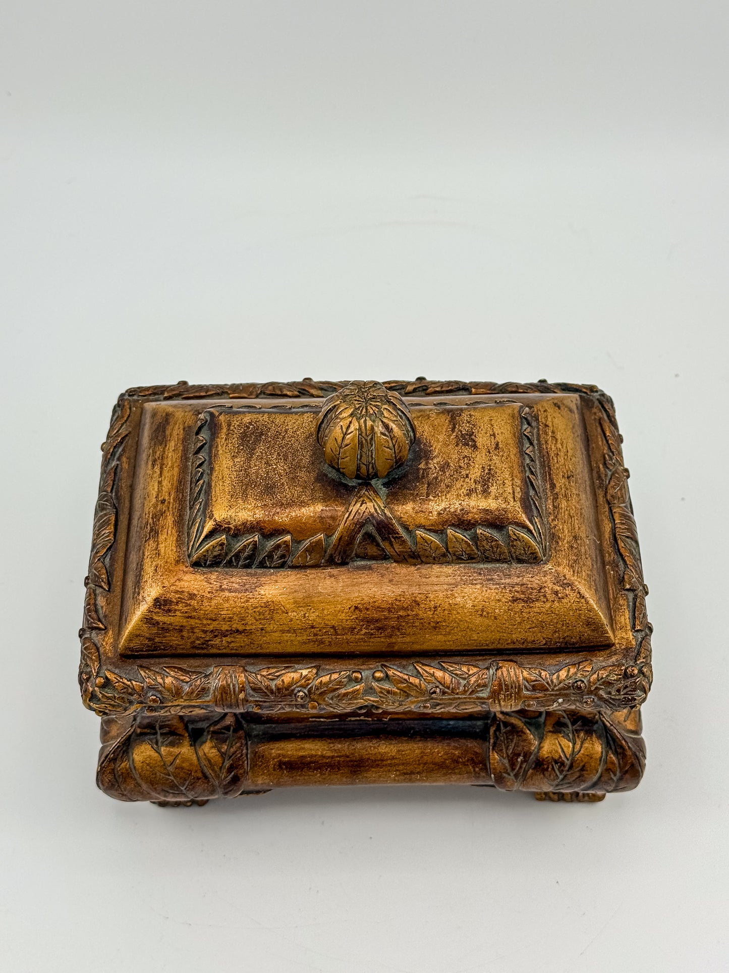 French Baroque Style Gilded Trinket or Jewelry Box with Feet and Velvet Interior