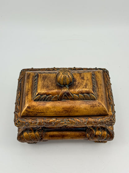 French Baroque Style Gilded Trinket or Jewelry Box with Feet and Velvet Interior