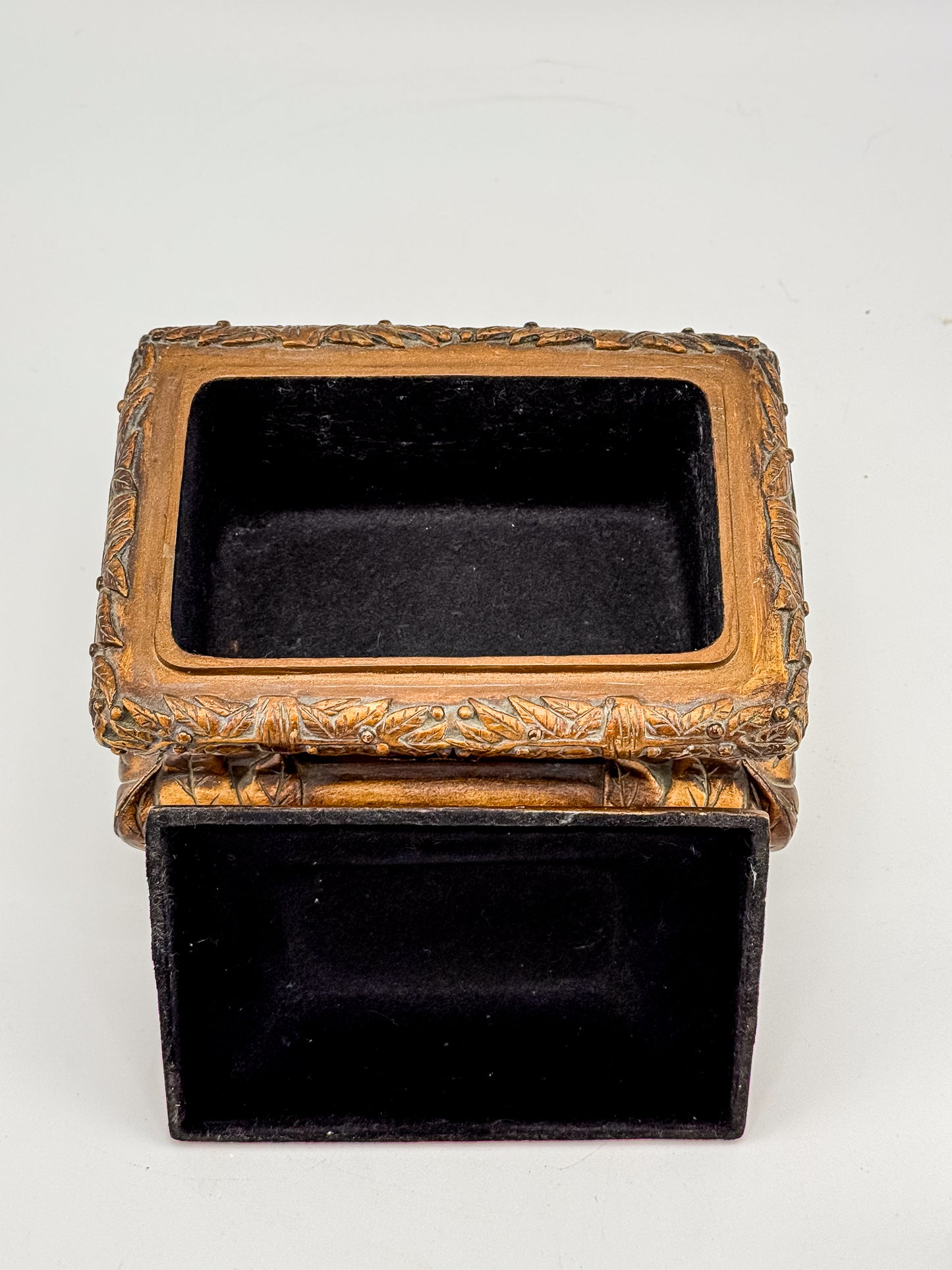 French Baroque Style Gilded Trinket or Jewelry Box with Feet and Velvet Interior