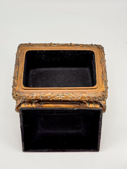 French Baroque Style Gilded Trinket or Jewelry Box with Feet and Velvet Interior