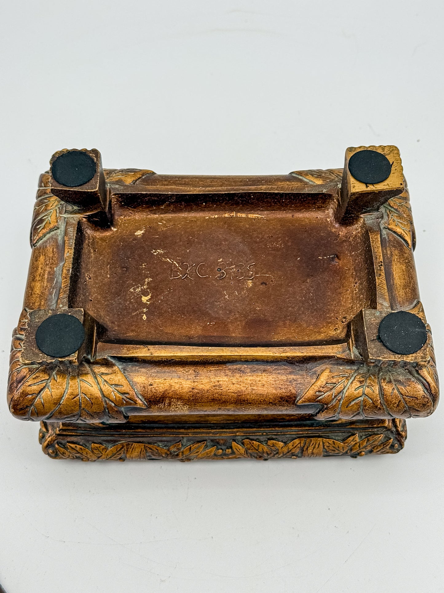 French Baroque Style Gilded Trinket or Jewelry Box with Feet and Velvet Interior