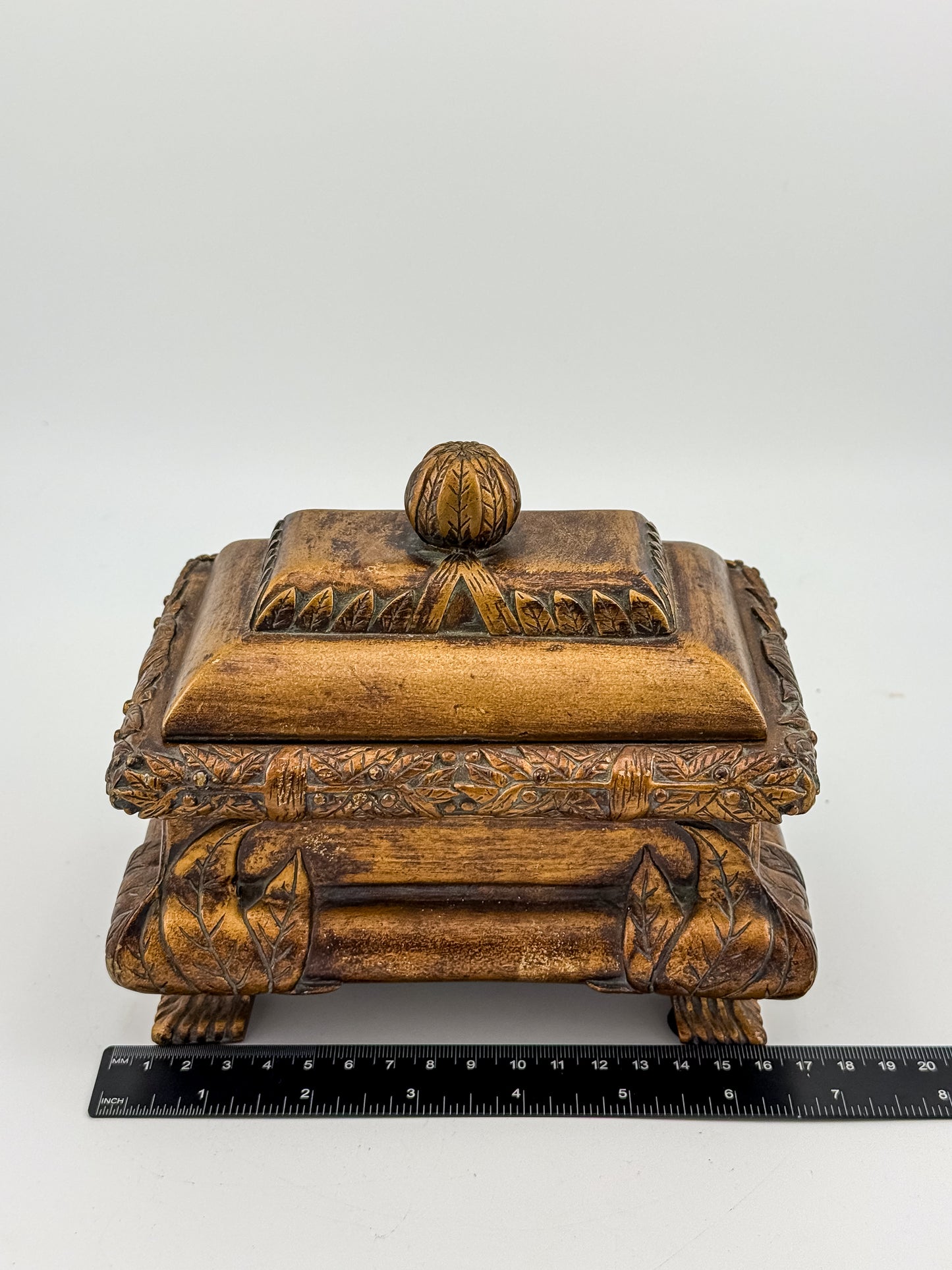 French Baroque Style Gilded Trinket or Jewelry Box with Feet and Velvet Interior