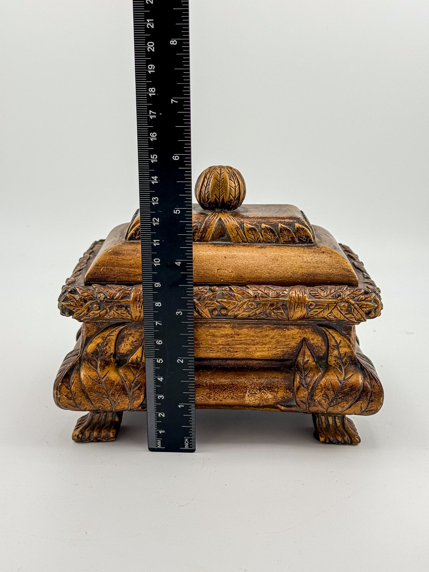 French Baroque Style Gilded Trinket or Jewelry Box with Feet and Velvet Interior