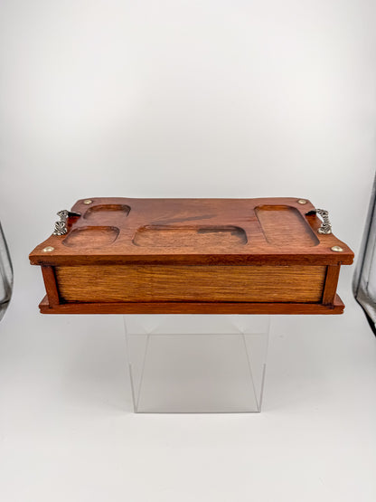 Vintage Wood Valet Box with Drawer and Ornate Handles, Dresser Organizer