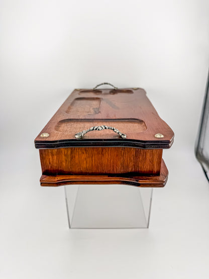 Vintage Wood Valet Box with Drawer and Ornate Handles, Dresser Organizer