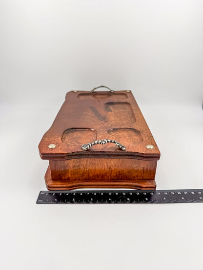 Vintage Wood Valet Box with Drawer and Ornate Handles, Dresser Organizer