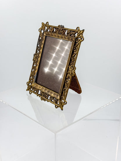 Vintage Florentine Style Gilt Brass Filigree Photo Frame with Easel Back, Made in Italy