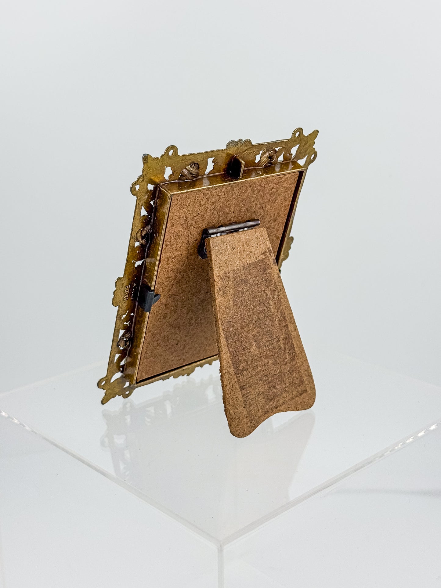 Vintage Florentine Style Gilt Brass Filigree Photo Frame with Easel Back, Made in Italy
