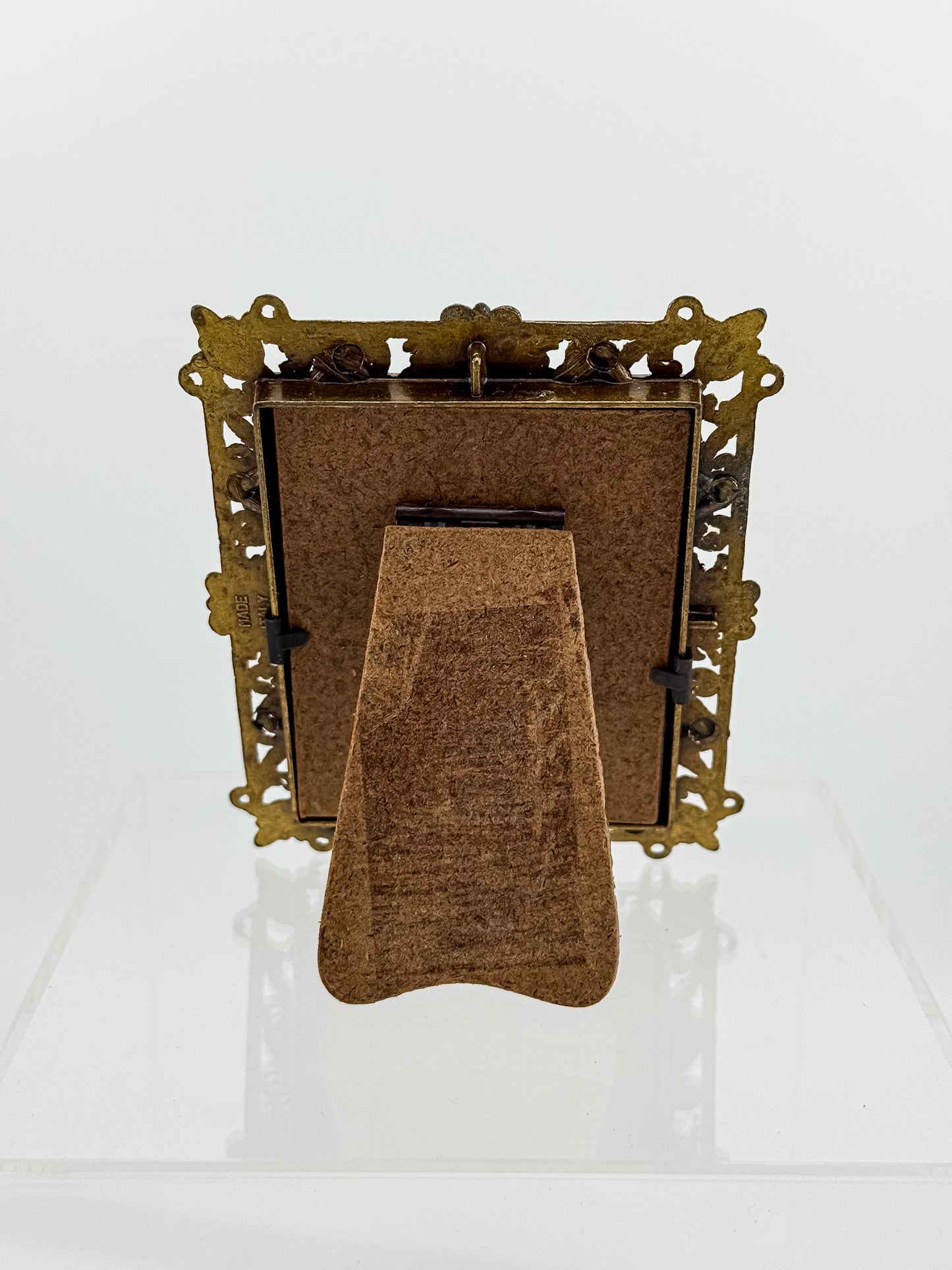 Vintage Florentine Style Gilt Brass Filigree Photo Frame with Easel Back, Made in Italy