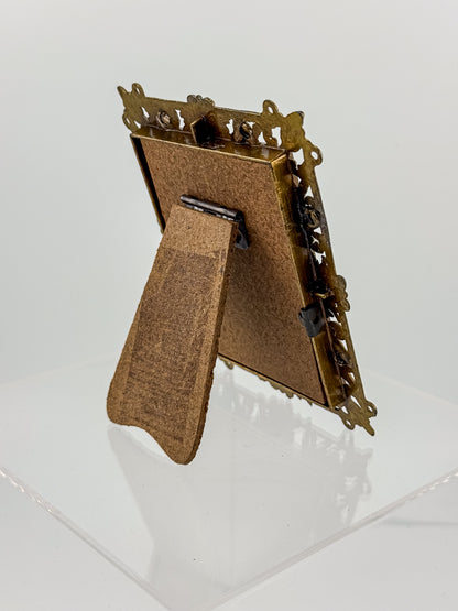 Vintage Florentine Style Gilt Brass Filigree Photo Frame with Easel Back, Made in Italy
