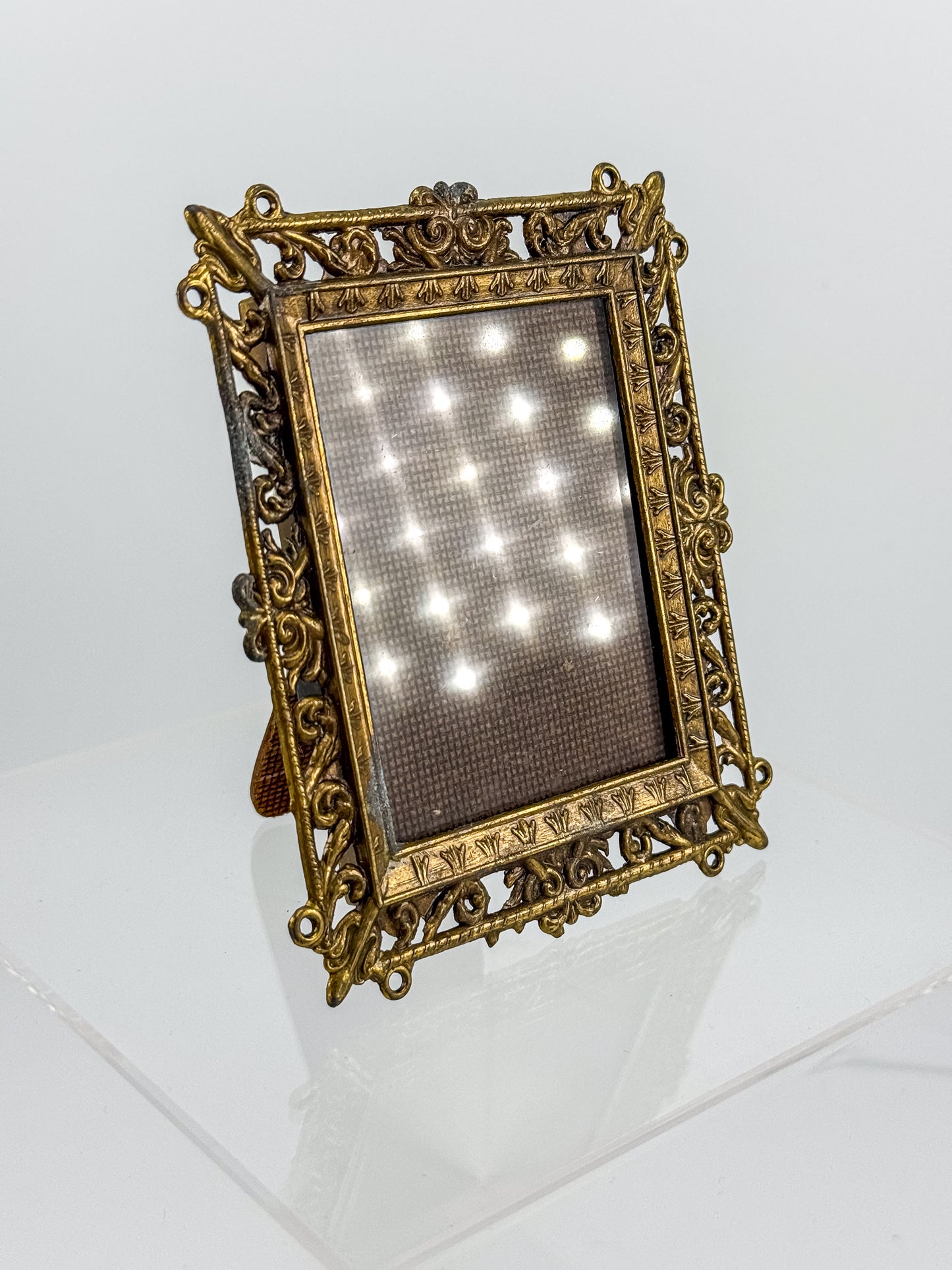 Vintage Florentine Style Gilt Brass Filigree Photo Frame with Easel Back, Made in Italy