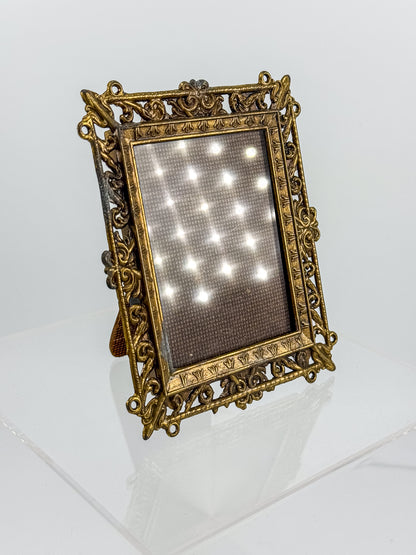 Vintage Florentine Style Gilt Brass Filigree Photo Frame with Easel Back, Made in Italy