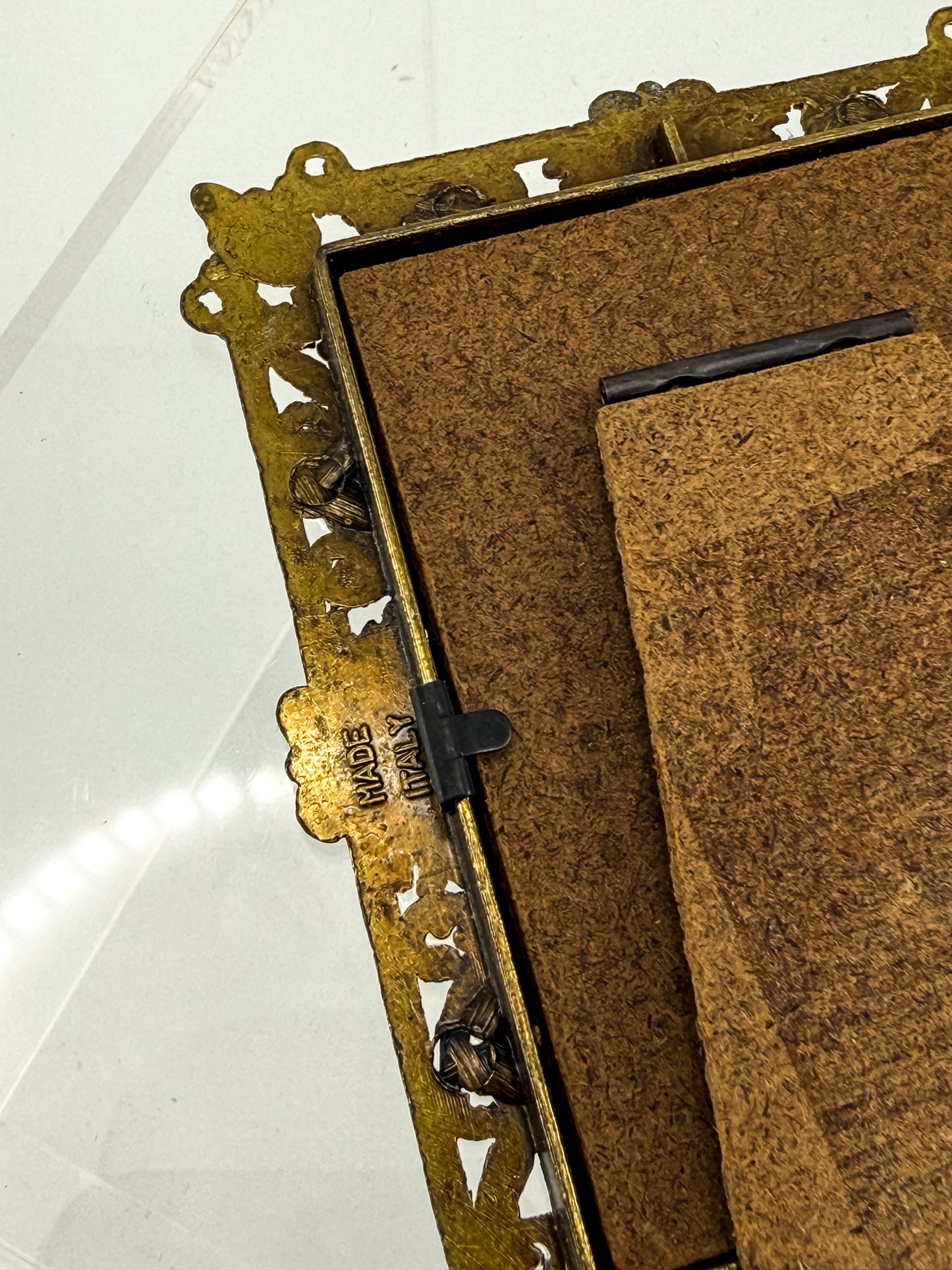 Vintage Florentine Style Gilt Brass Filigree Photo Frame with Easel Back, Made in Italy
