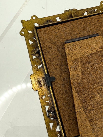Vintage Florentine Style Gilt Brass Filigree Photo Frame with Easel Back, Made in Italy