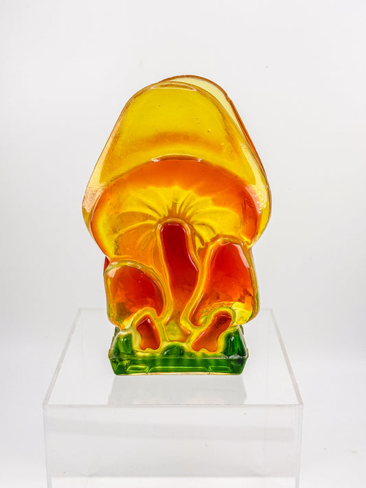 Vintage Lucite Mushroom Napkin Holder or Letter Holder, Amber Orange and Green Acrylic, 1970s Retro Decor