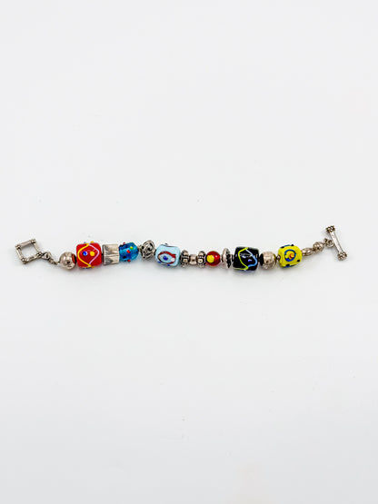 Vintage Silpada Sterling Silver Lampwork Glass Bead Bracelet with Square Toggle Clasp