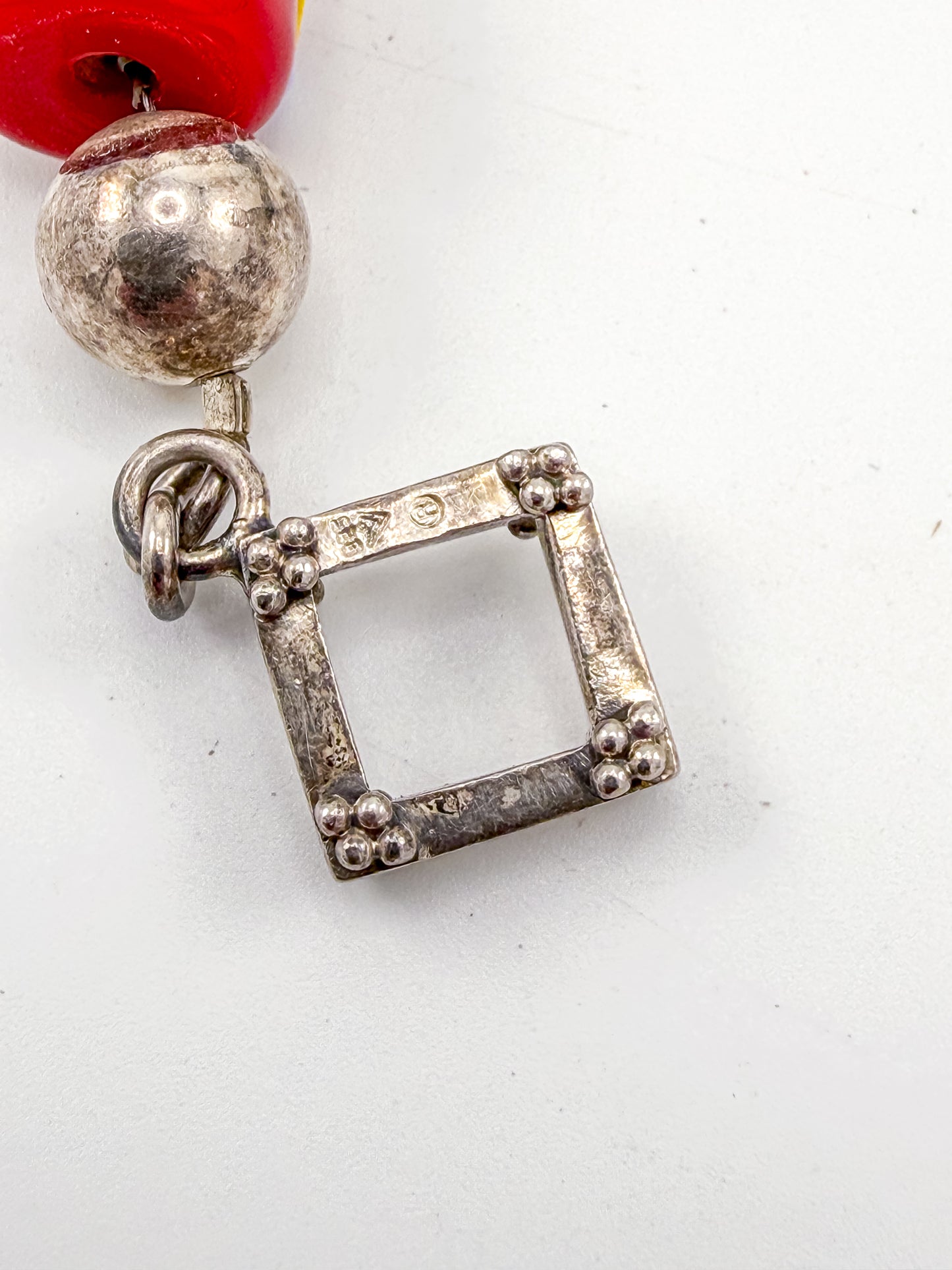 Vintage Silpada Sterling Silver Lampwork Glass Bead Bracelet with Square Toggle Clasp