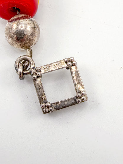 Vintage Silpada Sterling Silver Lampwork Glass Bead Bracelet with Square Toggle Clasp