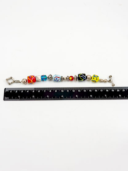 Vintage Silpada Sterling Silver Lampwork Glass Bead Bracelet with Square Toggle Clasp
