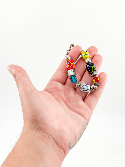 Vintage Silpada Sterling Silver Lampwork Glass Bead Bracelet with Square Toggle Clasp