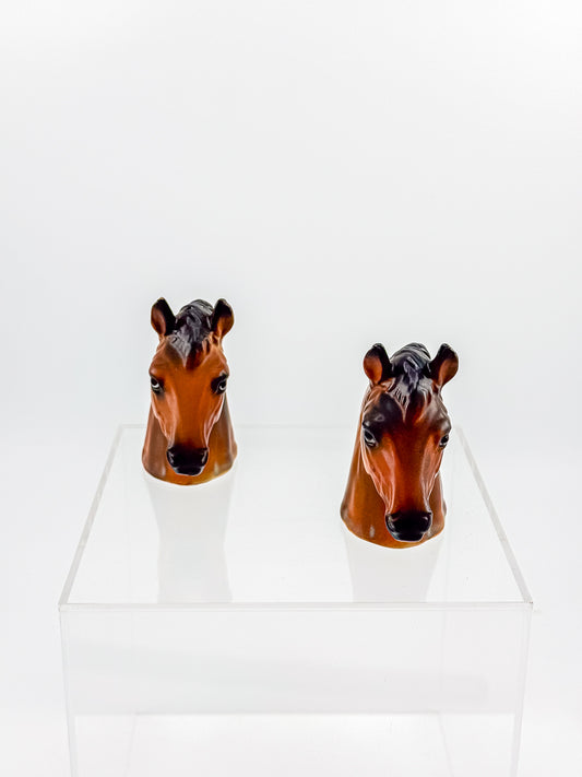 Vintage Ceramic Bay Horse Head Salt and Pepper Shakers, Made in Japan, Equestrian Decor