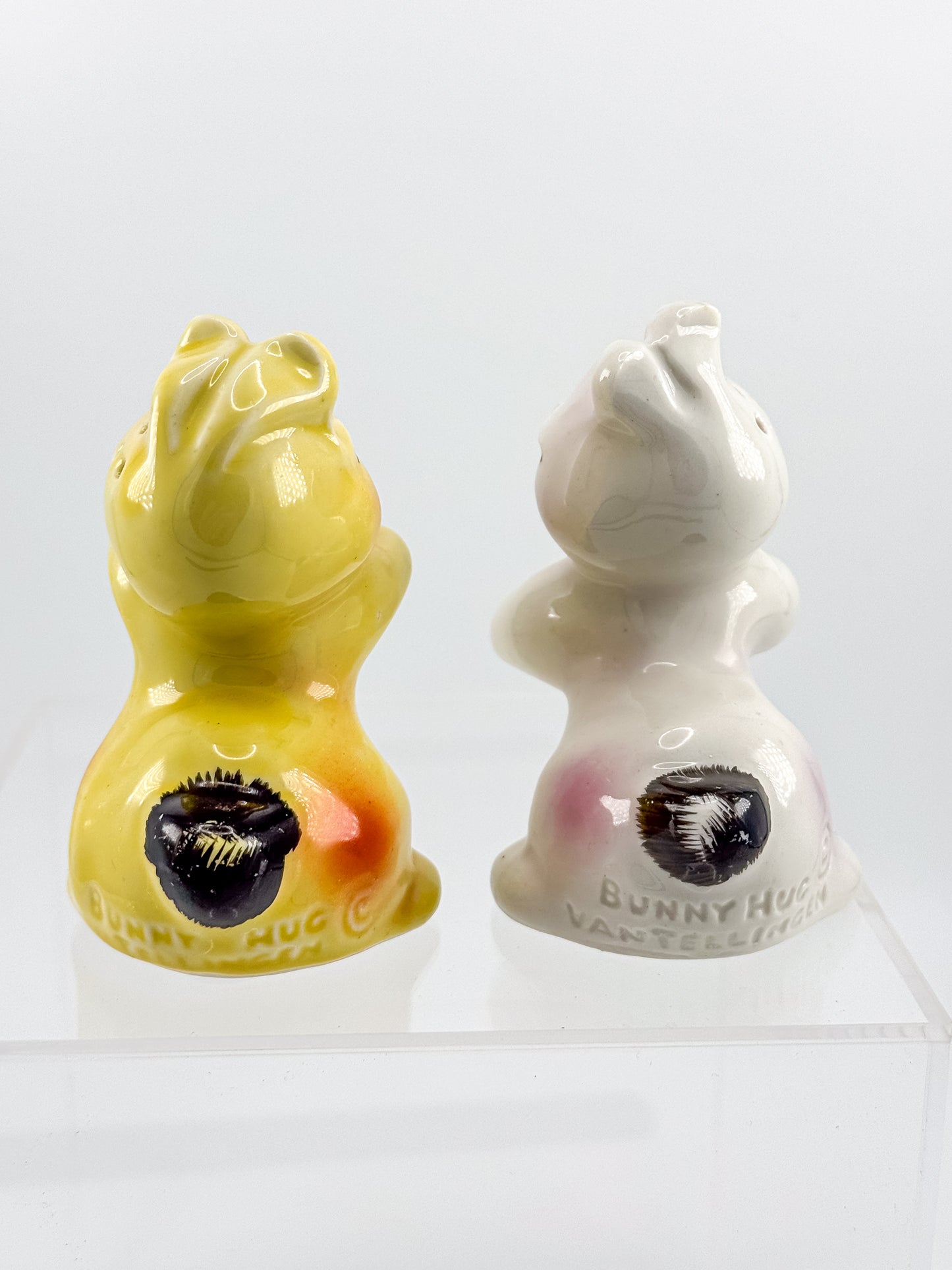 Vintage Van Tellingen Bunny Hug Salt and Pepper Shakers, 1950s Russ Berrie Hugger Set