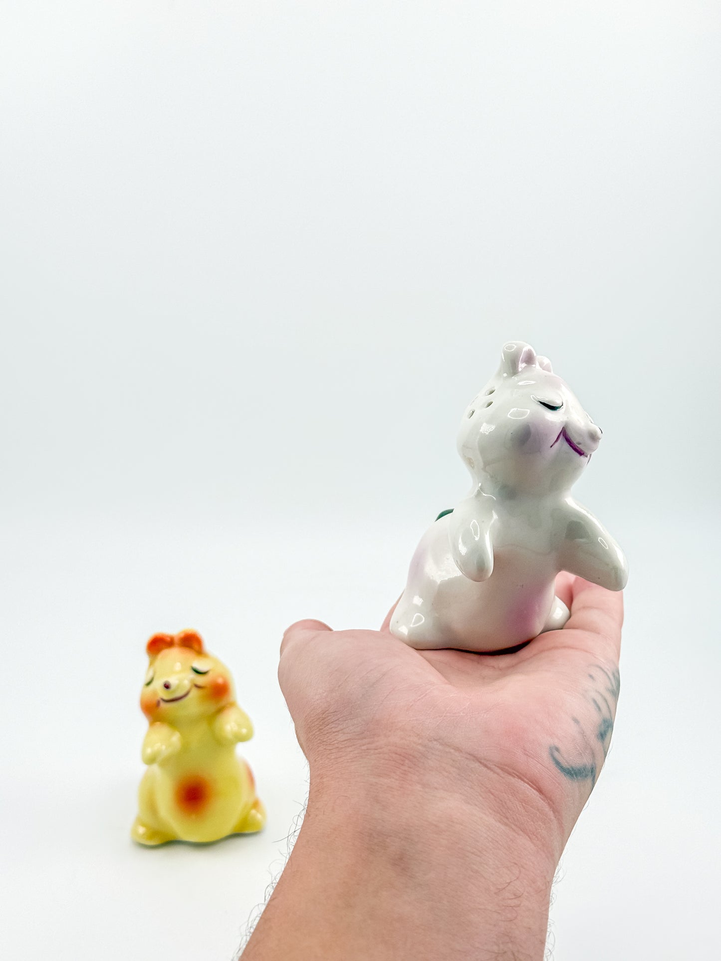 Vintage Van Tellingen Bunny Hug Salt and Pepper Shakers, 1950s Russ Berrie Hugger Set
