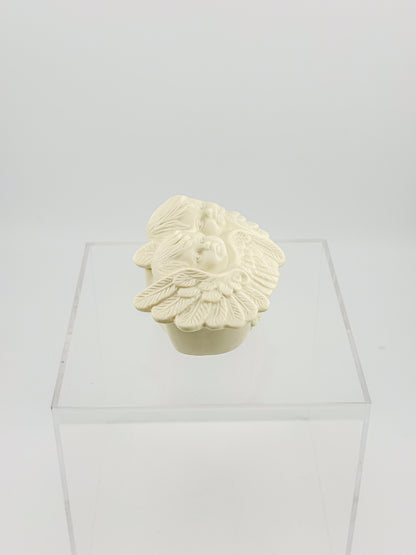 Vintage Porcelain Bisque Double Cherub Angel Trinket Box with Wings