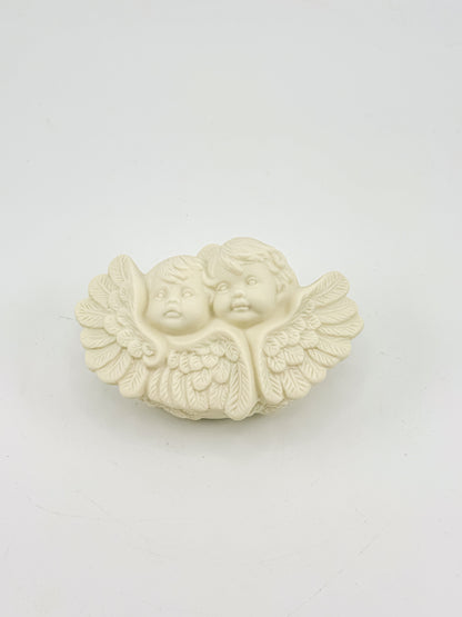 Vintage Porcelain Bisque Double Cherub Angel Trinket Box with Wings