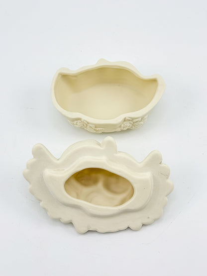 Vintage Porcelain Bisque Double Cherub Angel Trinket Box with Wings