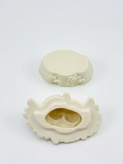 Vintage Porcelain Bisque Double Cherub Angel Trinket Box with Wings