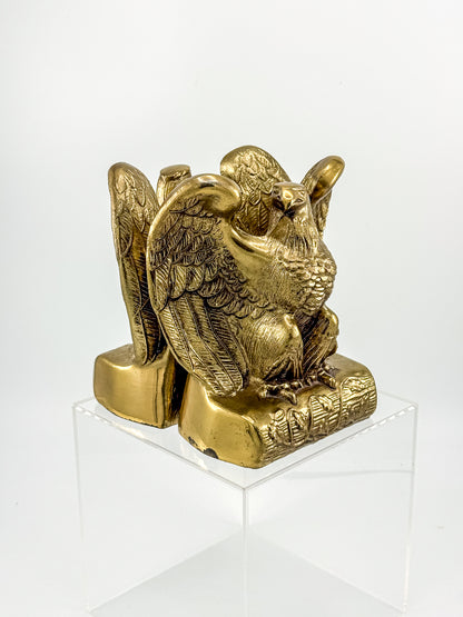 Vintage Solid Brass Weighted Eagle Bookends with Detailed Feather Relief, Sold as a Pair