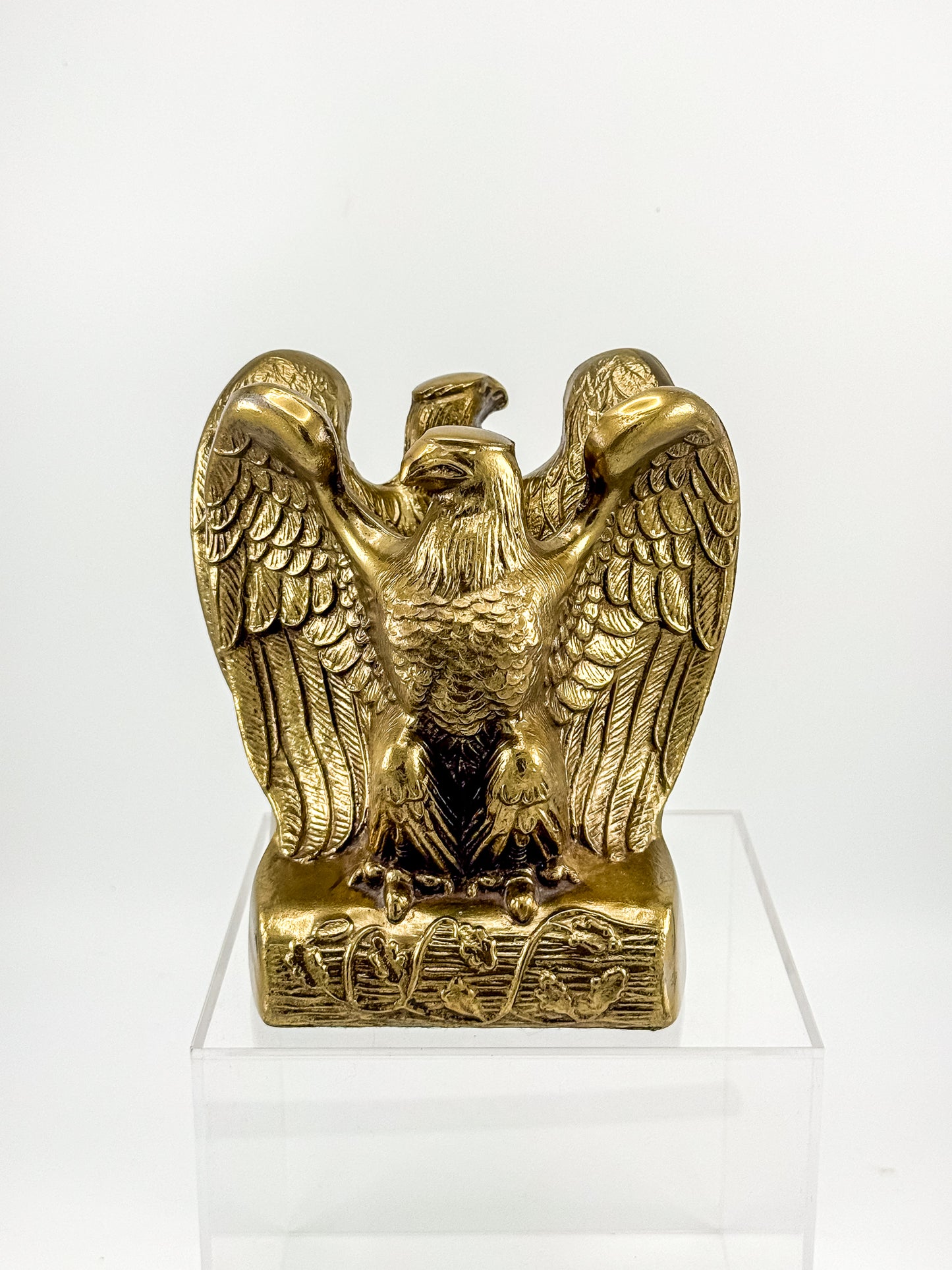 Vintage Solid Brass Weighted Eagle Bookends with Detailed Feather Relief, Sold as a Pair
