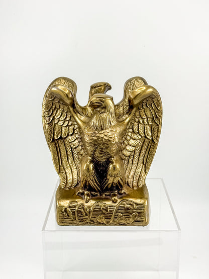 Vintage Solid Brass Weighted Eagle Bookends with Detailed Feather Relief, Sold as a Pair