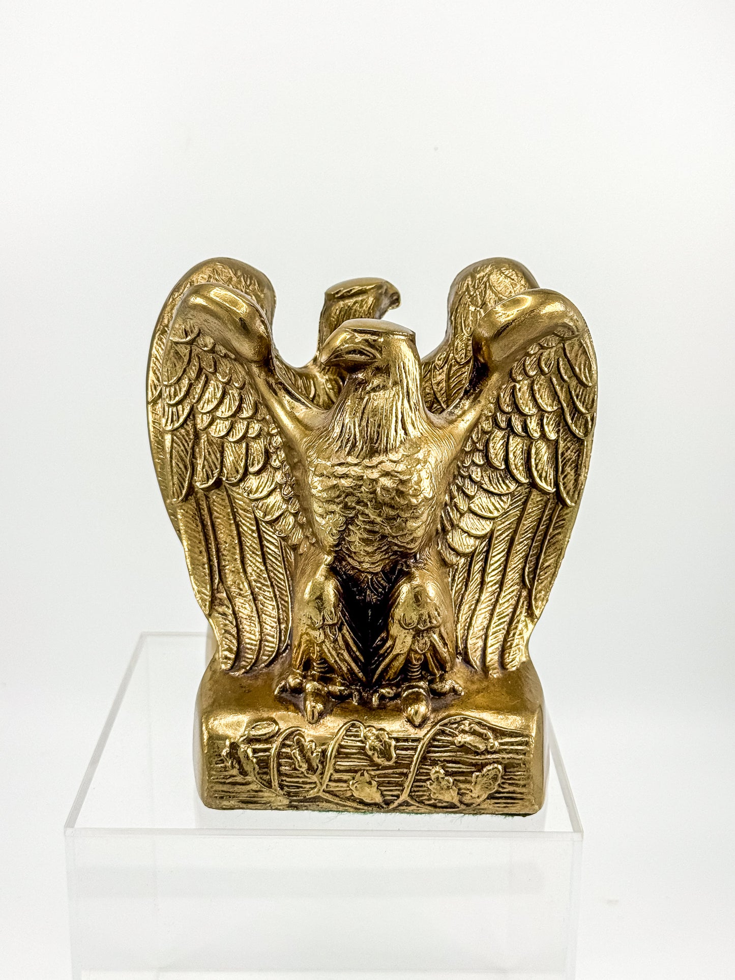 Vintage Solid Brass Weighted Eagle Bookends with Detailed Feather Relief, Sold as a Pair