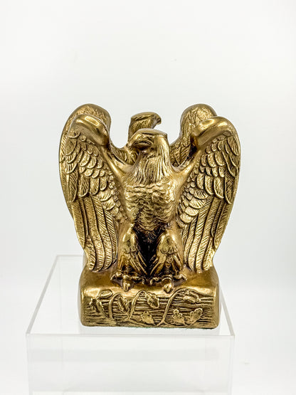 Vintage Solid Brass Weighted Eagle Bookends with Detailed Feather Relief, Sold as a Pair