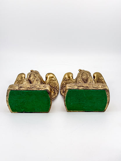 Vintage Solid Brass Weighted Eagle Bookends with Detailed Feather Relief, Sold as a Pair
