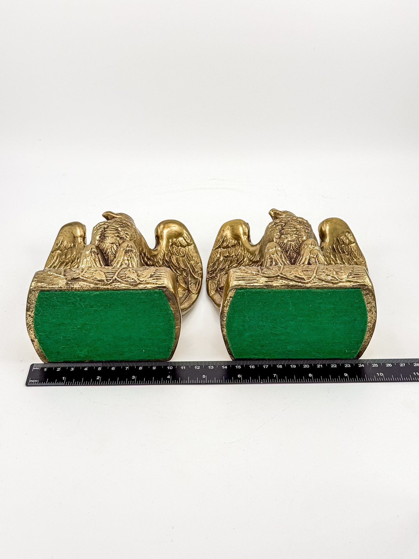 Vintage Solid Brass Weighted Eagle Bookends with Detailed Feather Relief, Sold as a Pair