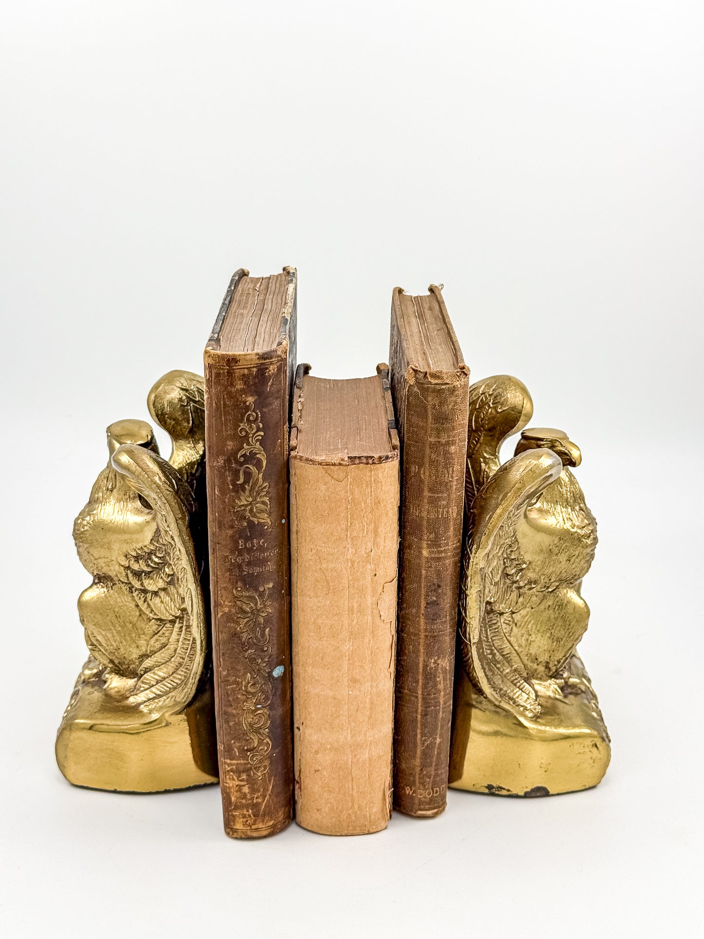 Vintage Solid Brass Weighted Eagle Bookends with Detailed Feather Relief, Sold as a Pair