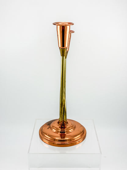 Coppercraft Guild Double Candlestick Holder in Brass and Copper, Mid-Century French Horn Design