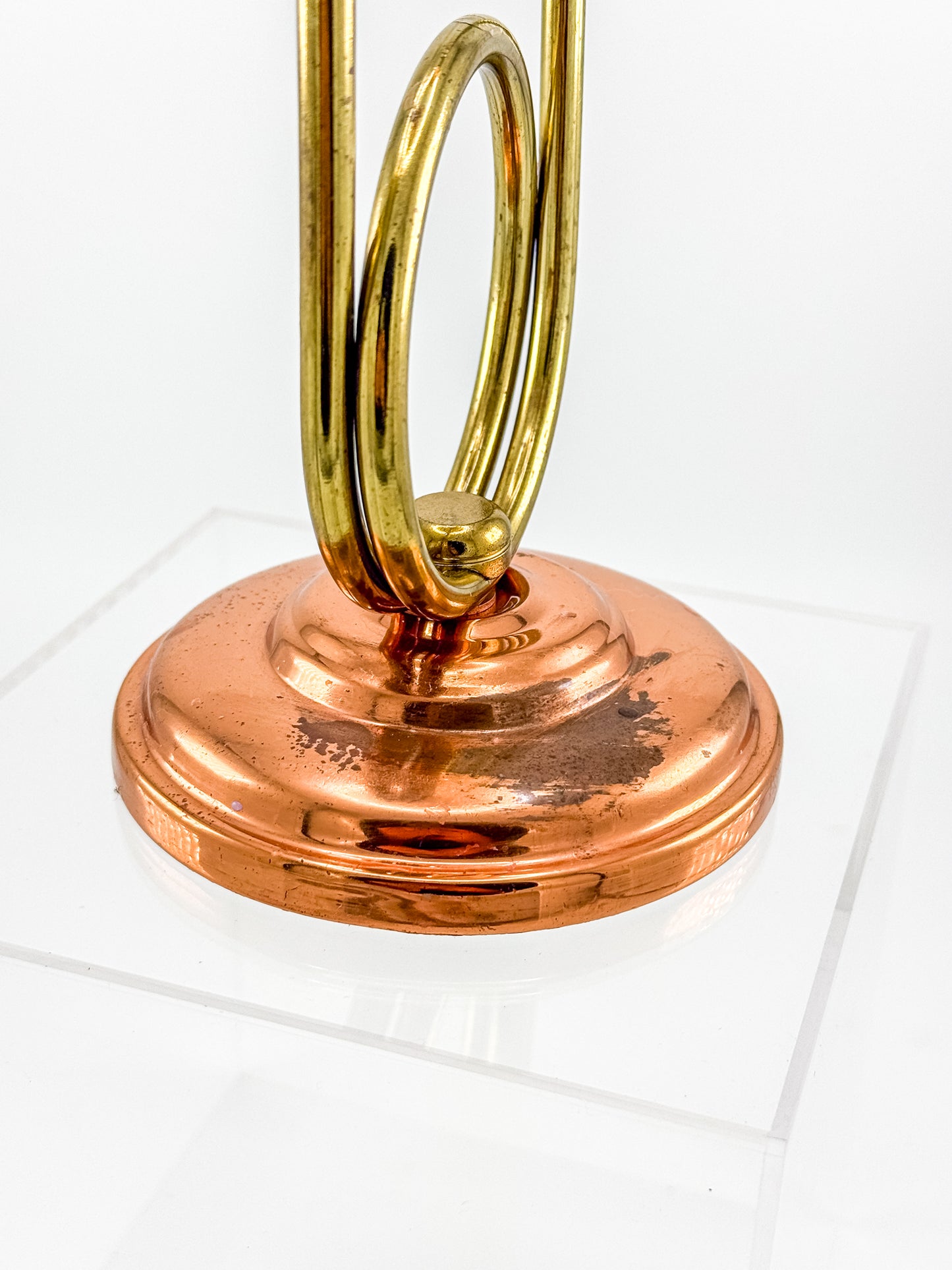 Coppercraft Guild Double Candlestick Holder in Brass and Copper, Mid-Century French Horn Design