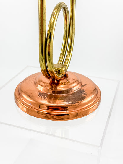 Coppercraft Guild Double Candlestick Holder in Brass and Copper, Mid-Century French Horn Design