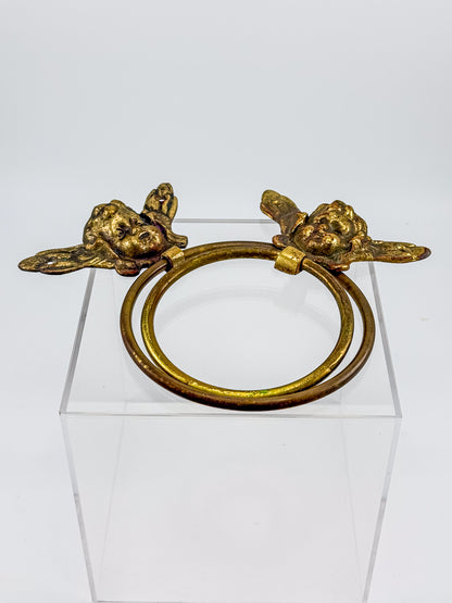 Vintage Brass Cherub Towel Rings with Winged Angel, Set of Two, Two Sizes