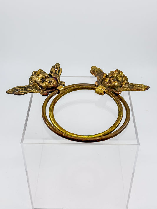 Vintage Brass Cherub Towel Rings with Winged Angel, Set of Two, Two Sizes