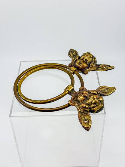 Vintage Brass Cherub Towel Rings with Winged Angel, Set of Two, Two Sizes